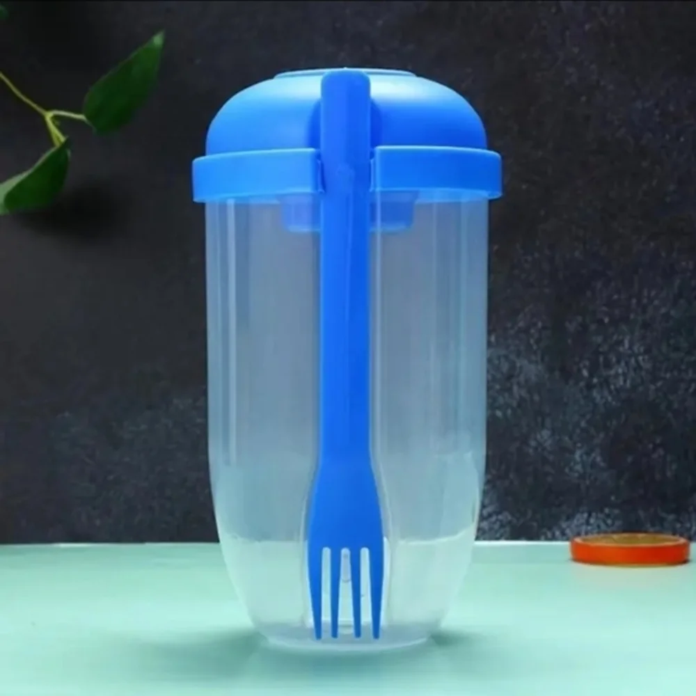 Fresh Salad to Go Container‎ Set with Fork and Dressing Holder, Blue (10…